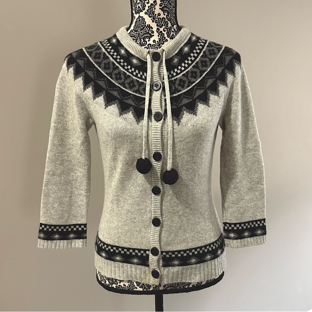 L.A.M.B fall 2008 fair isle cashmere pompom button down cardigan sz M